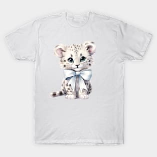 Snow Leopard Wearing Bow T-Shirt